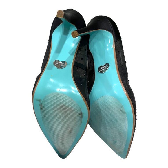 Betsey Johnson Black Rhinestone Mesh Pointy Toe Pumps - Picture 12 of 13